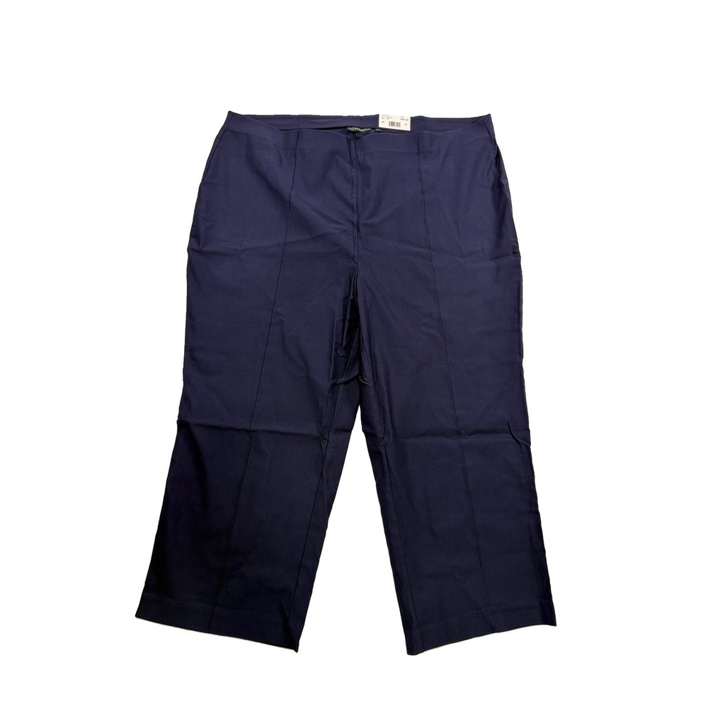 Rafaella Cropped Pintuck Pants Womens Plus 22W Naby Blue Stretch NWT